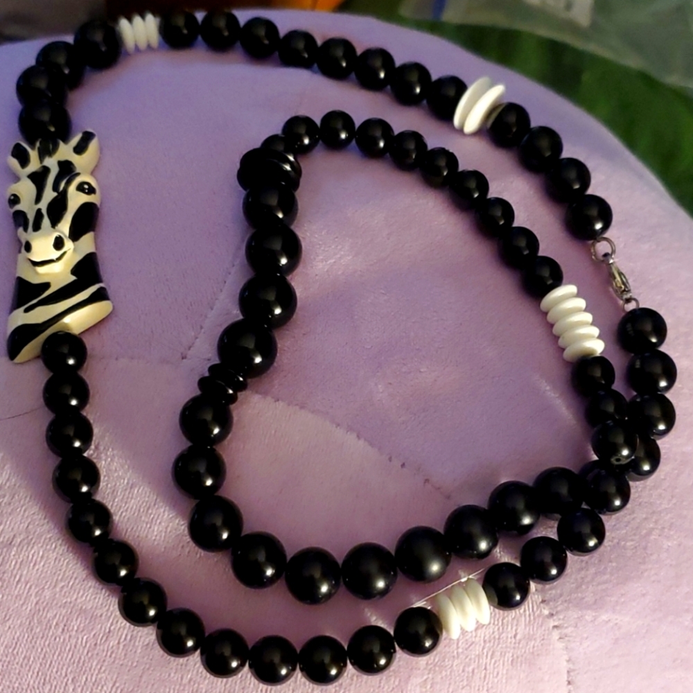 Zebra beaded necklace great talk about piece
